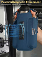 Magnetic Gym Tote Bag Holder for 18-40 oz Water Bottle,Neoprene Pouch with Phone Pocket,Men Women Workout Accessories