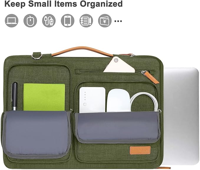 MOSISO 360 Protective Laptop Shoulder Bag,15 inch Computer Bag Compatible with MacBook Air 15 inch M5 M4 M3 M2/Pro 15, Dell XPS Plus,Side Open Messenger Bag with 4 Zipper Pockets&Handle, Olive Green