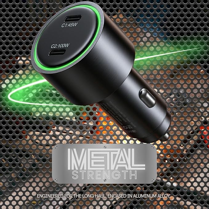 [Esoulk] 145W Fast USB C Car Charger, Dual PD Car Charger Adapter with 100W + 45W Ports, Cigarette Lighter USB Charger for iPhone, Samsung, Laptop