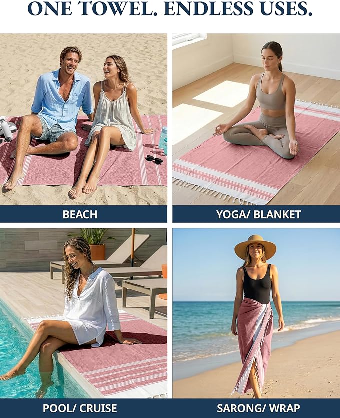 LANE LINEN 6-Pack Oversized Pre-Washed Beach Towels, Stylish Quick-Dry Pool & Travel Towels for Adults, 39"x71" - Diamond Multi Colors