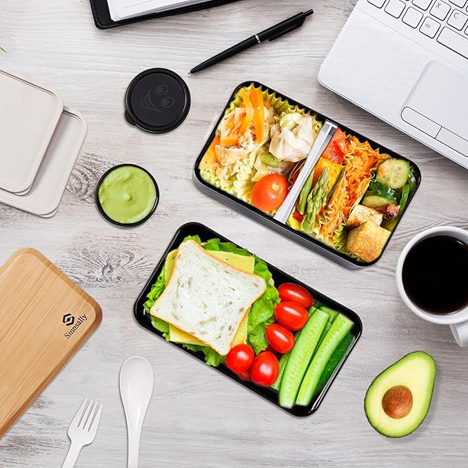 Sinnsally Bento Box Adult Lunch Box with Compartments for Women & Men,(47oz)Stackable Japanese Bento Lunchbox,Rectangle Lunchable Food Container with Utensil Set,Leak-Proof & Microwave/Dishwasher Safe