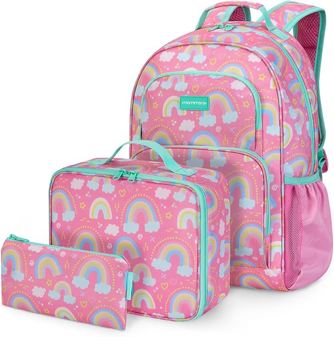 mommore Kids Backpack for Boys Girls 4-8 Kindergarten Elementary School Backpack with Lunch Box - 15” H Fit Folder