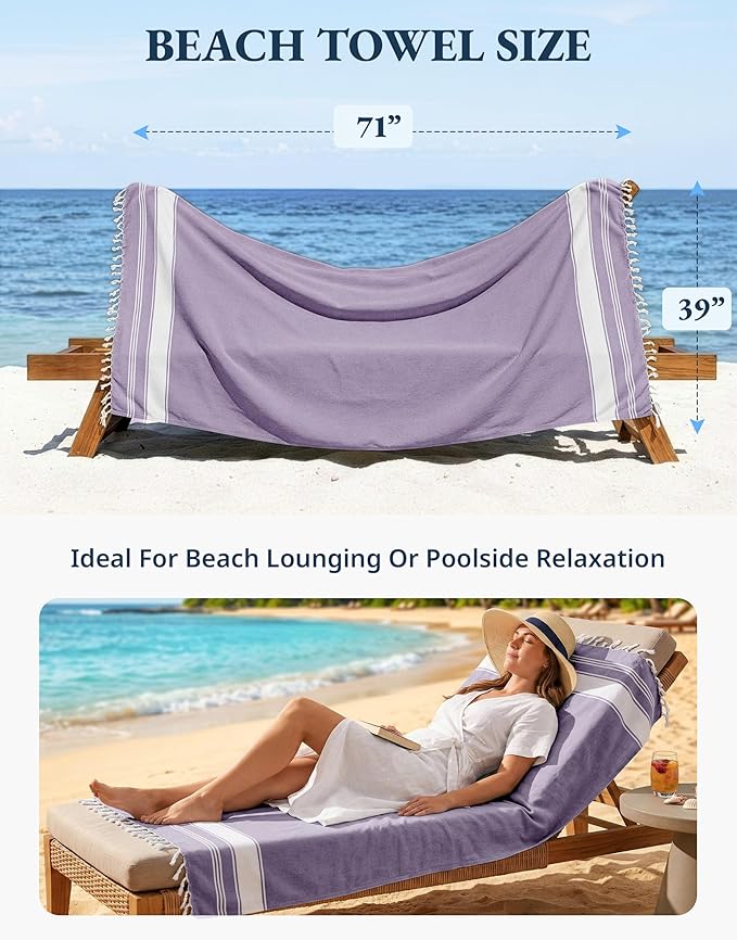 LANE LINEN Large Pool Towels, XL Beach Towel 2 Pack, Pre-Washed, No Shrink, Quick Dry Oversized Beach Towels, Stylish Beach Towel for Women, Sand Free Towel, 39"x71" - Regal Orchid