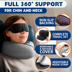 Travel Neck Pillow – 4-in-1 Set | Adjustable Memory Foam Airline Pillows for Sleeping on Long Flights, Earplugs, Eye Mask, & Cover | Cotton Cover, Hook-and-Loop Closure – Car and Train Use, G-Shaped