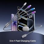 Multi Charging Cable 4ft 2Pack 4 in 1 Charger Cord,Doub Tyep-C Multiple Rapid Nylon Braided Cable USB Charging Cable Multi Phone Charger Cord with Type C Micro Lightning USB Connectors for Cell Phones