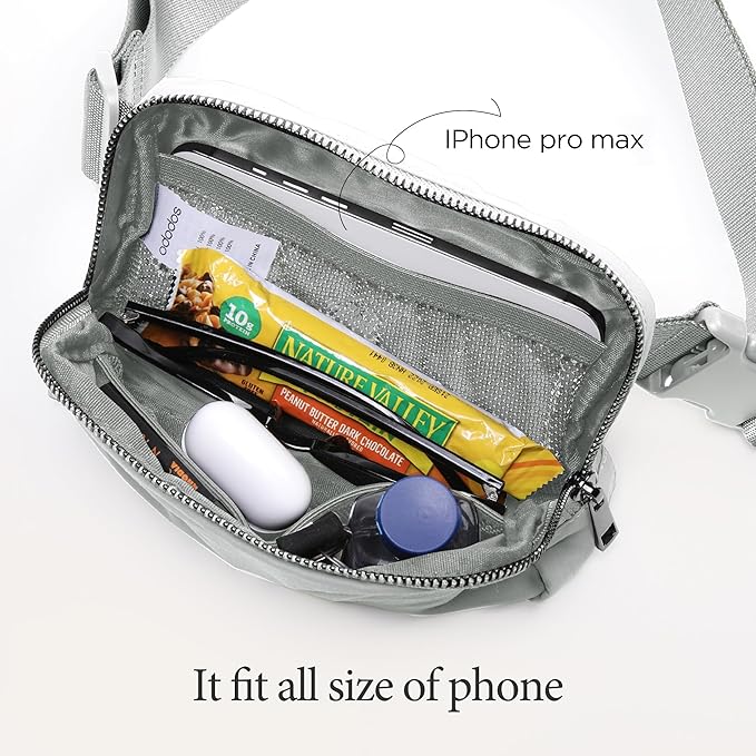 ODODOS Unisex Mini Belt Bag with Adjustable Strap Small Fanny Pack for Workout Running Traveling Hiking, Light Grey