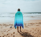 COTTON CRAFT Hooded Beach Towel – Oversized 35 x 70 Towel with Hood for Adults - 100% Cotton Velour Terry Jacquard Towel - Pool Bath Wrap - 450 GSM Soft Absorbent Quick Dry – Blue Tiles