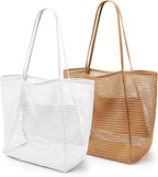KALIDI Beach Nylon Mesh Tote Bag, Casual Tote Bag Hobo Women Foldable MAX 23L Shoulder Bag For Beach Picnic Vacation