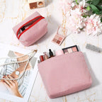 Huhumy 2 Pcs Makeup Bag Set Cute Cosmetic Pouch for Women Seersucker Travel Toiletry Bag Preppy Small Makeup Purse Pouch Aesthetic Skincare Brushes Storage Organizer for Valentine Women(Red)
