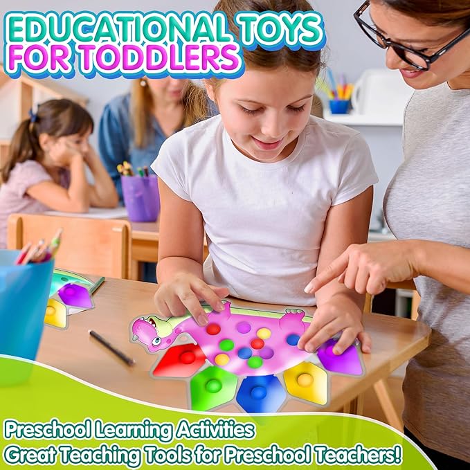 UIIOPJIOM 2PC Pink Dinosaur Color Sorting Sensory Toys for Toddler Girl, Montessori Toy Game Learning Activities Quiet Calm Down Fidgets for Classroom Gifts for 3 4 5 Year Old Easter Basket Stuffer