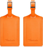 Travelambo Luggage Tags for Suitcases Faux Leather Privacy Protection 2 Pack Bag Tags Travel Accessories Essential, Hot Orange