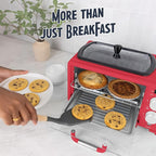 Nostalgia 3-in-1 Retro Breakfast Station - Includes 5 Cup Coffee Maker, Non-Stick Ceramic Griddle, and 4-Slice Toaster Oven - Built-In Timer, Reusable Coffee Filter, Space-Saving Design - Red