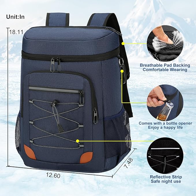 Backpack Cooler Insulated Leak Proof, Lightweight Soft Sided Cooler Backpack for Men Women, Waterproof Beach Cooler Bag Lunch Backpack for Camping Hiking Picnic Fishing Travel Outdoor