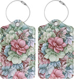 Luggage Tags for Suitcases, 2 Pack Cute PU Leather Luggage Tag TSA Approved with Stainless Steel Loop and Address Card Baggage Tag for Travel&Cruise Ships&Shipping Happy Flower, by Chelmon