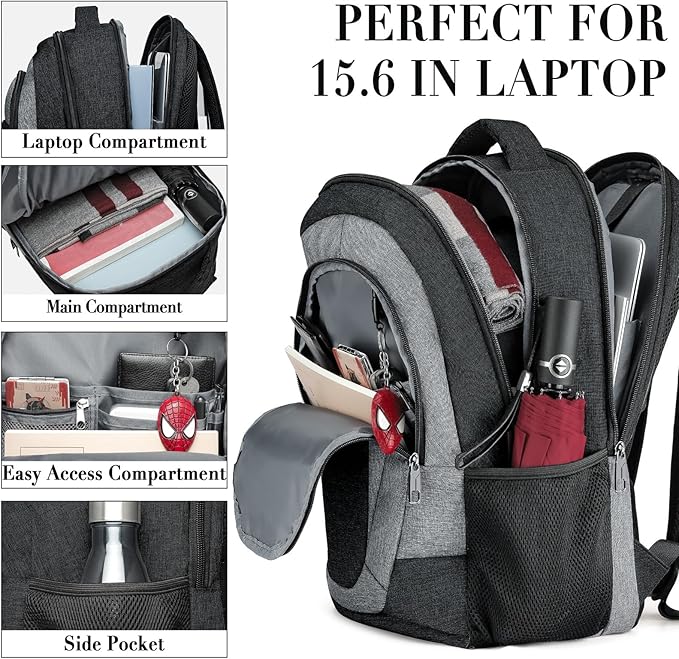 BIKROD Travel Laptop Backpack Men, School Backpacks for College Teen Boys Water Resistant Back Pack, Business Anti Theft Slim Sturdy Computer Bag Gifts Fits 15.6 Inch Laptop