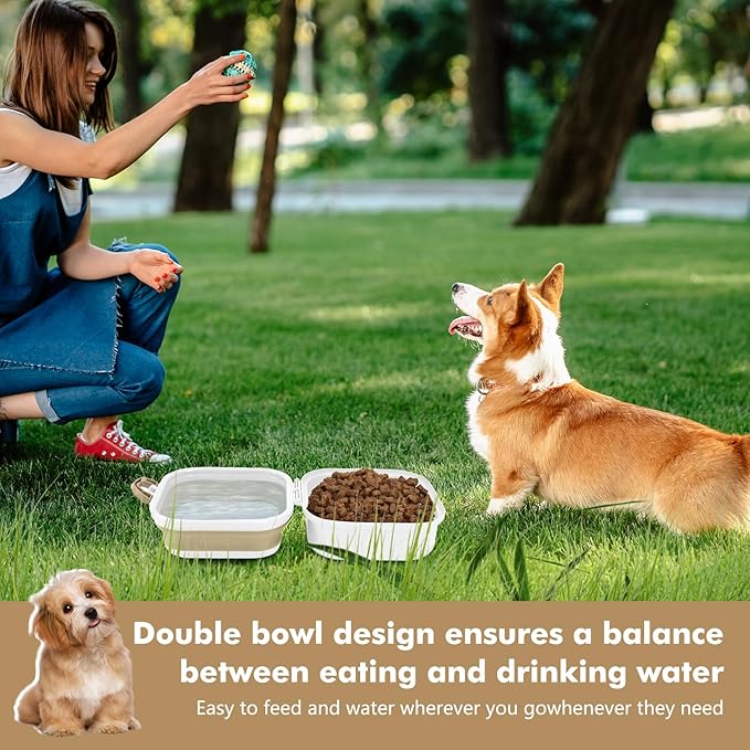 Collapsible Dog Bowls, Travel Food and Water Double Bowl for Cats & Dogs, 2-in-1 Portable BPA-Free Feeding Solution, Perfect for Traveling, Camping & Walking (S/ 60oz)