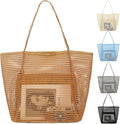 Fammart Mesh Beach Bag, Large Beach Tote with Zipper Pocket, Toys Pool Bag for Family Travel Vacation Cruise Essentials