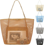 Fammart Mesh Beach Bag, Large Beach Tote with Zipper Pocket, Toys Pool Bag for Family Travel Vacation Cruise Essentials