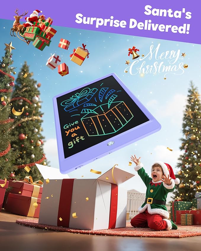 TEKFUN LCD Writing Tablet for Kids, 10-inch Coloring Drawing Pad, Mess Free Doodle Board, Airplane Travel Toys for Boys and Toddlers, Road Trip Essentials, Gifts for 3 4 5 6 7 8 Year Old Girls(Purple)
