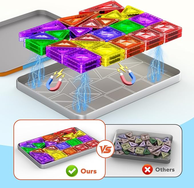 Mini Magnetic Tiles, 45PCS Diamond Pattern Magnetic Tiles Travel Set with Case, Portable Building Toys Creativity Boosting Sensory Toys for Kids Ages 4-8 Toddler Boys Girls Halloween Birthday Gift