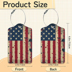 3 Pack PU Retro American Flag Leahter Luggage Tag with Stainless Steel Loop,Travel Suitcase Labels with Privacy Cover ID Label Quickly Spot for Bags
