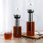 Aquach Cold Brew Coffee Iced Tea Maker & Fruit Pitcher - Large Capacity 51 Ounces - with Durable Glass Carafe/Fine Mesh Steel Infuser/Airtight Lid