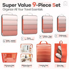 Veken 9/11 Set Compression Packing Cubes for Travel Essentials,Compressible Expandable Large Luggage Suitcase Organizer Bags for Clothing,Durable Space Saver Storage Bags with Toiletry Bags(Orange)