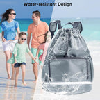 Swim Beach Sports Drawstring Backpack - Gym Bag with Shoes Compartment and Waterproof Pocket for Gym Accessories, Swim Essentials - Kids Mens Beach Workout Bag