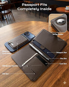 Stouchi AirTag Passport Holder, Passport Holder with Detachable Magnetic Card Case, RFID-blocking, 1-Second Pull Strap & One-Hand Access, Premium Vegan Leather Travel Document Organizer