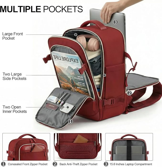 TILYMOL Travel Backpack for Women - 15.6 inch Laptop Backpack Airplane Flight Approved, Large Carry On Anti-theft Bag for Travel Work Business Weekender