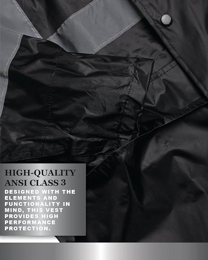 Bass Creek Outfitters Mens Rain Jacket - Waterproof Hooded High Visibility Safety Coat with Reflective Strips