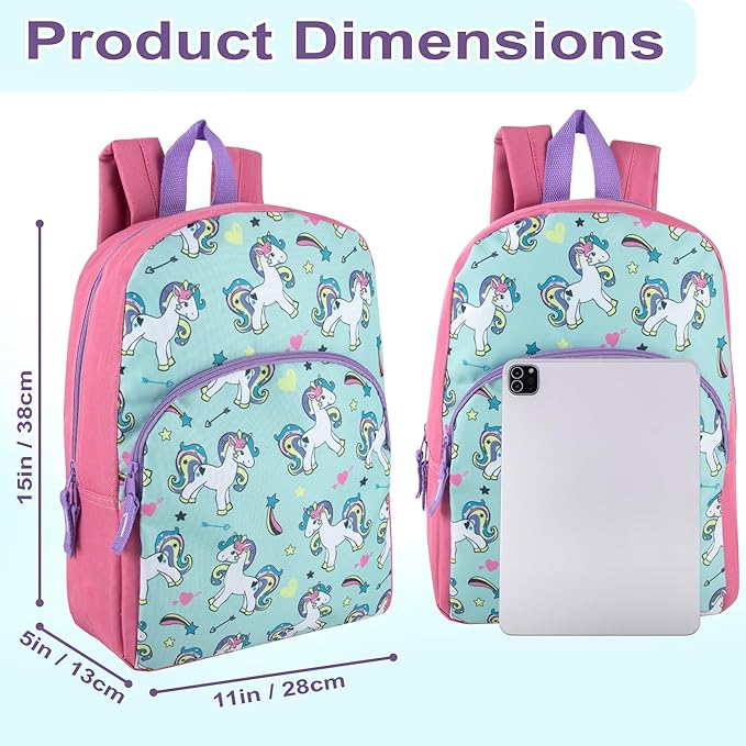 Trail maker 15 Inch Kids Backpacks for Boys & Girls | Preschool, Kindergarten, Elementary School Backpacks with Adjustable, Padded Straps (Upbeat Unicorns)