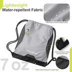 Waterproof Drawstring Backpack for Men/Women, Lightweight Sports Bag for Gym, Beach, Swim, Hiking, Running & Cycling, Anti-Stain with Quick-Access Mesh Pocket, Gray 14.2"×2.8"×17.7"
