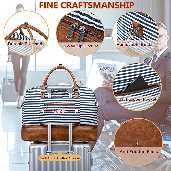 Wogarl 4PCS Weekender Bags for Women Large Overnight Weekend Travel Duffel Carry on Shoulder with Shoe Compartment Canvas Toiletry Bag for Travel Business Gym