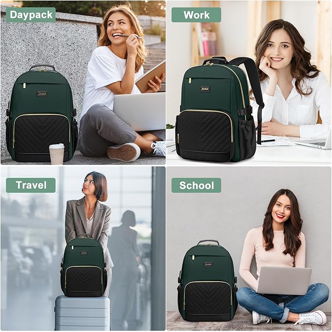 Focdod Laptop Backpack for Women Bookbag: 15.6 inch Work Backpacks with Pouch Pocket for Large Capacity Cup & USB Charger College Book Bag Travel Business Nurse Teacher Bookbags Anti-theft Back Pack