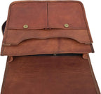 Genuine Vintage Leather Crossbody Messenger Bag, Slim Vertical Messenger Bag Fits 13 Inch Laptop, Unisex Shoulder Bag with Adjustable Straps and Brass Accessories, Brown