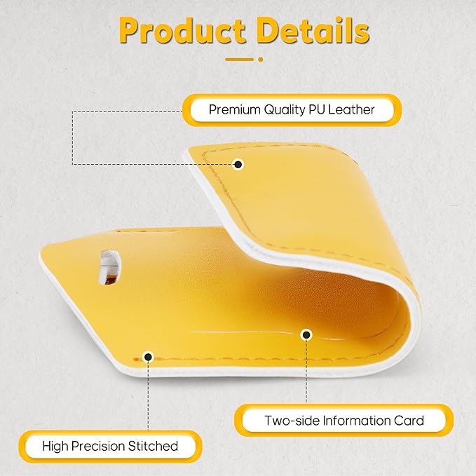 Travelambo Luggage Tags for Suitcases Faux Leather Privacy Protection 2 Pack Bag Tags Travel Accessories Essential, Energetic Yellow