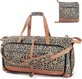 Lekesky Foldable Travel Duffel Bag for Women, 80L Large Duffle Bag with Separate Shoes Compartments & Straps, Carry On Weekend Bag for Women, Hospital, Overnight(Leapord)
