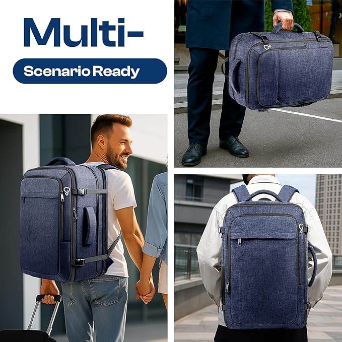 Carry on Backpack, 35L-45L Expanable Travel backpack,TSA Airplane Approved, Daypack Weekender Bag Fits 17 Inch Laptop, Travel Gifts for Men, Blue