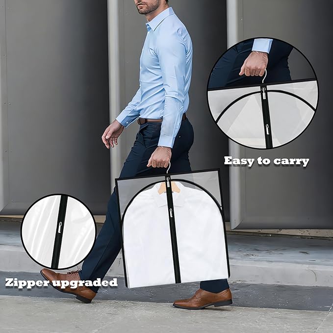 Garment Bags for Hanging Clothes, 45'' Suit Bag Cover for Storage and Travel, Dress Bags for Gowns Long (Clear)