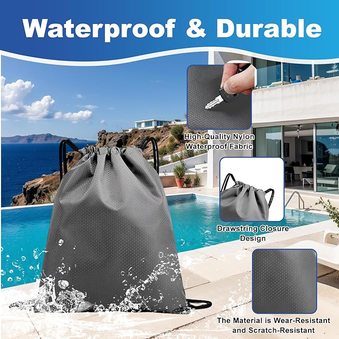 5-Pack Waterproof Drawstring Backpacks, Soccer-Texture Oxford Fabric, 16.9" × 13.8", Lightweight 0.20 lb Each, No Eyelets, Gym & Marathon Gear Sacks(Gray)