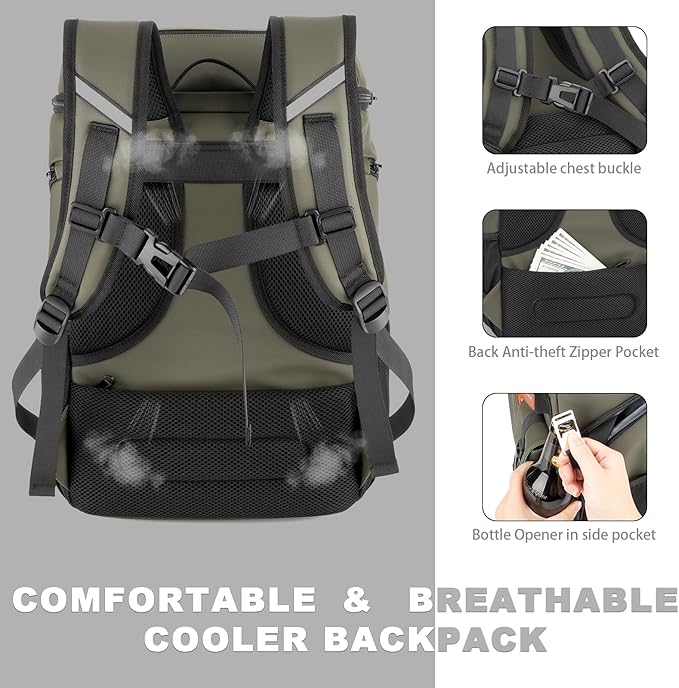 BAGPARKK Insulated Cooler Backpack,33/45 Cans Multifunctional Double Deck Leakproof Cooler Bag with Sternum Strap,Large Capacity Lightweight Travel Camping Beach Backpack