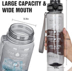 OLDLEY Water Bottle, 32oz Motivational Sports Water Bottle with Time Marker - Times to Drink - Tritan, BPA Free, Wide Mouth Leakproof,Anniversary Birthday Gifts for Men Women,Smoke Grey (1 Bottle)