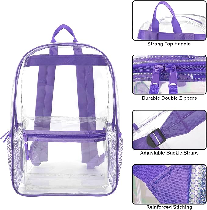 Trail maker Clear Backpack Heavy Duty with Padded Straps, Side Pockets for Kids, Boys, Girls, School, Stadium Approved Events