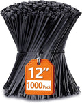 Zip Ties 12 inch with 45 lb Tensile Strength, Black Cable ties, 1000 Pack, ANOSON