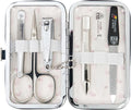 3 Swords Germany - Brand Quality 6 piece Manicure Pedicure Grooming kit Set - Scissors, Metal and Glass Nail File, Clipper, Tweezers with Synthetic Leather case - Ostrich