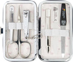 3 Swords Germany - Brand Quality 6 piece Manicure Pedicure Grooming kit Set - Scissors, Metal and Glass Nail File, Clipper, Tweezers with Synthetic Leather case - Ostrich