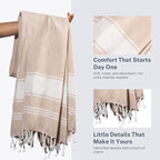 Cotton Turkish Beach Towel with Towels Oversized 36"x72" Pool Absorbent Extra Large Quick Dry Sand Travel Towel (Beige, 2 Pack)