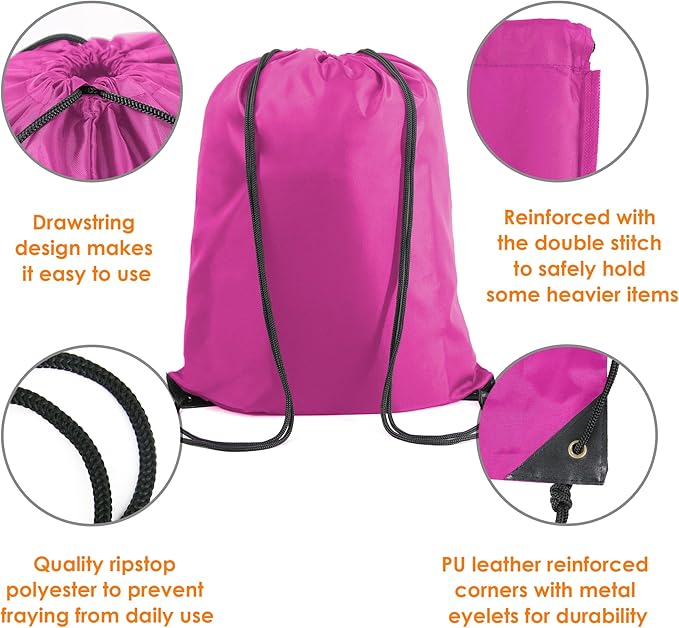 BeeGreen Black Pink Drawstring Backpack Bags Bulk 2 Pack X-Large 22.4" L x 17.5" W Sports Cinch Sack Gym String Bags Machine Washable Heavy Duty String Backpack For Men Women