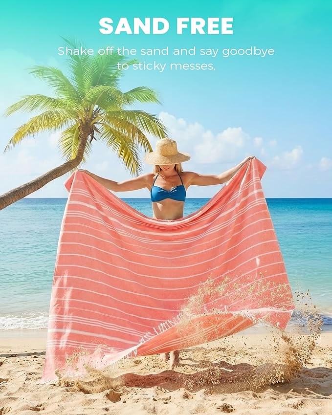 2 Pack Giant Huge Thin Boho Throw Blanket Turkish Beach Blanket Towel Jumbo Extra Large Xl XXl Big Oversized Outdoor Accessories Airplane Travel Essentials Camping Gears Must Have Yard Yoga Mat Coral